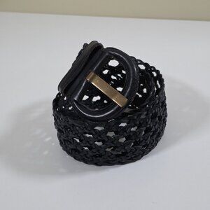 i Blues Vtg Plaited Leather Belt Womens Black Braided Buckle Whimsigoth Elegant